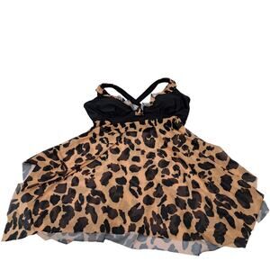 2 piece Leopard Print Mesh Black Tankini Top Removeable Pads& Black Bottoms 2XL